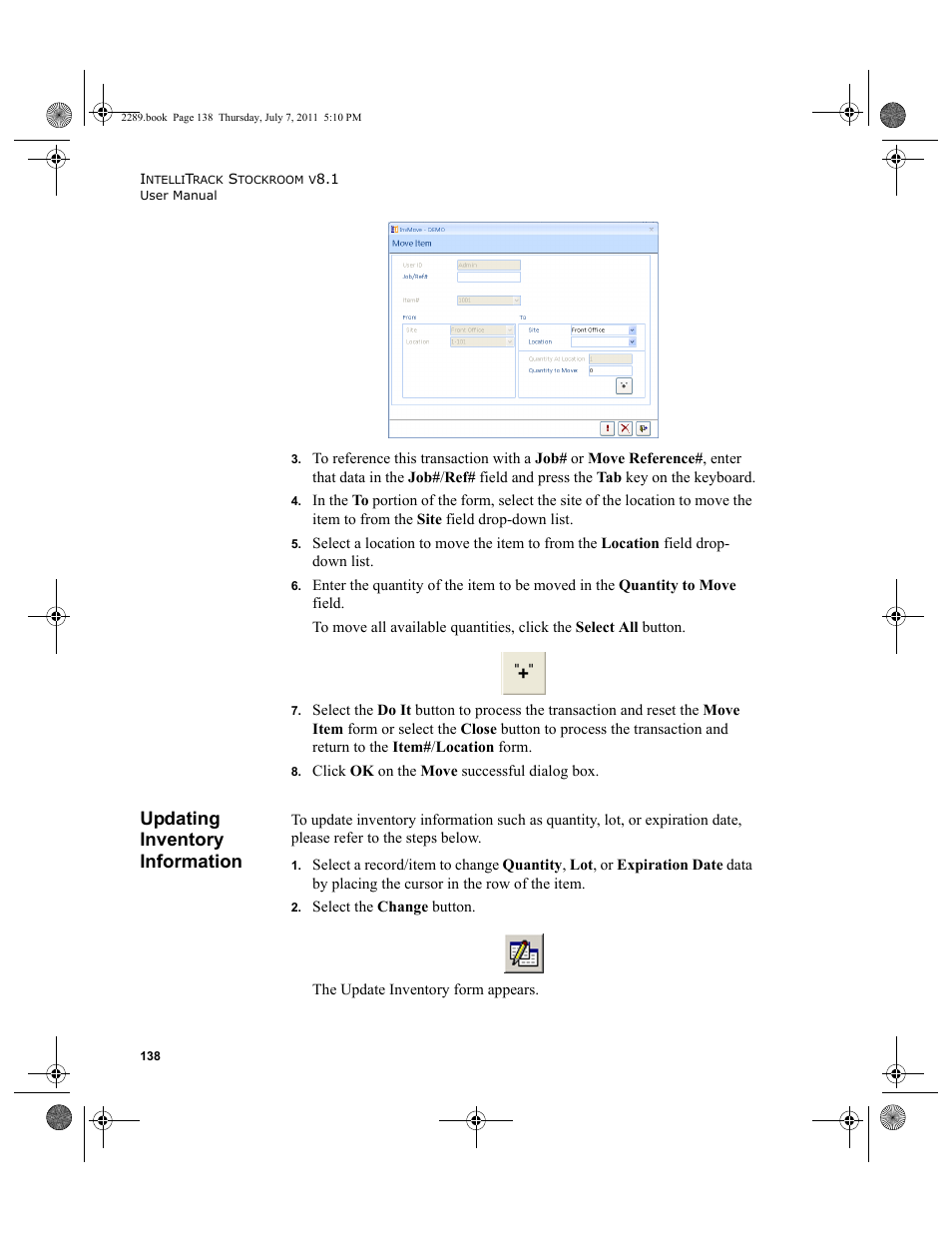 Updating inventory information | IntelliTrack Stockroom Inventory User Manual | Page 166 / 424