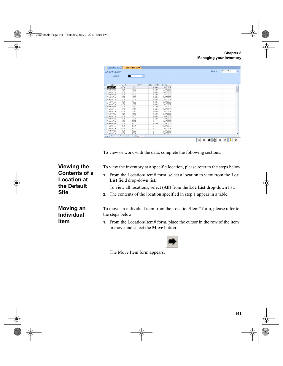 Moving an individual item | IntelliTrack Stockroom Inventory User Manual | Page 169 / 424
