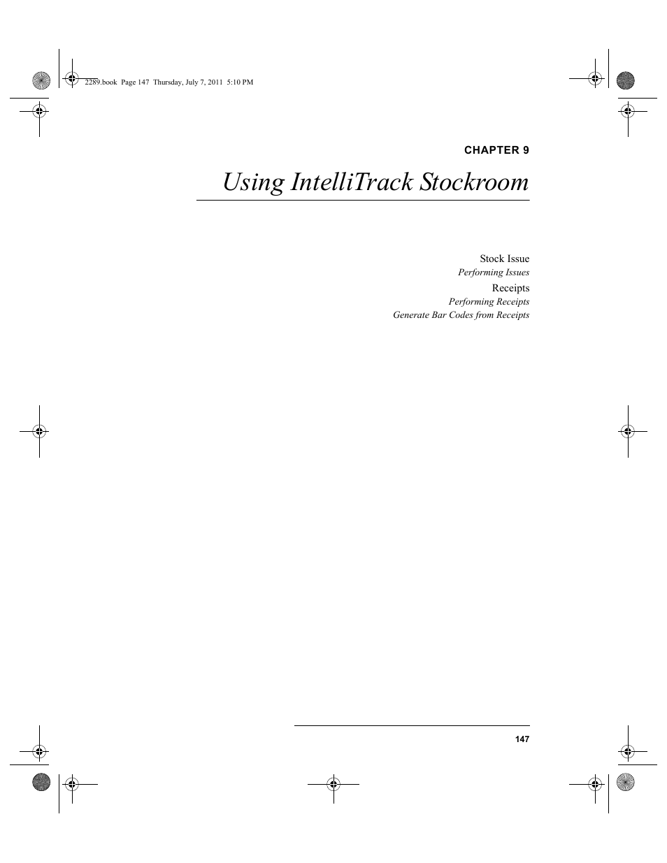 Chapter 9, Using intellitrack stockroom, Chapter 9: using intellitrack stockroom | IntelliTrack Stockroom Inventory User Manual | Page 175 / 424