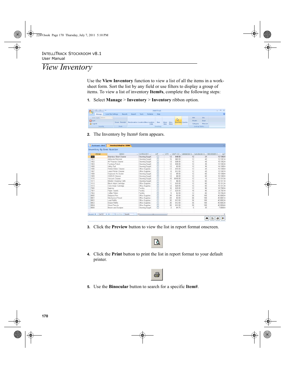 View inventory | IntelliTrack Stockroom Inventory User Manual | Page 198 / 424