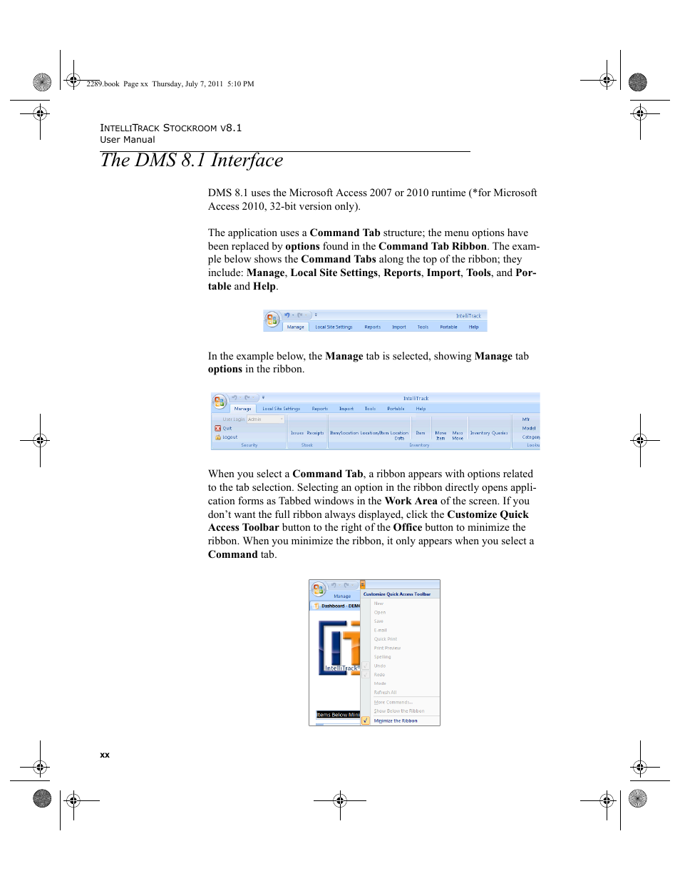 The dms 8.1 interface | IntelliTrack Stockroom Inventory User Manual | Page 20 / 424