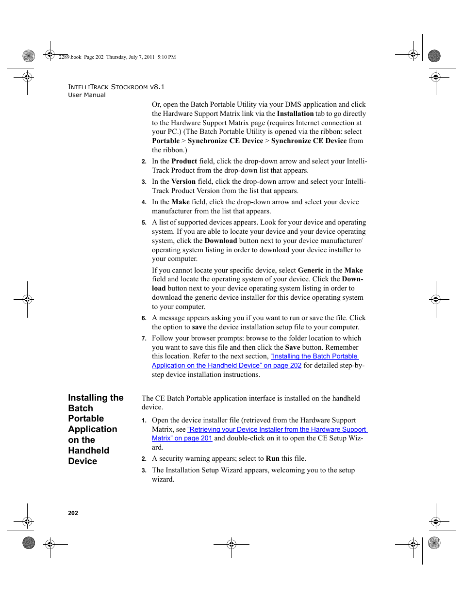 Installing the batch portable application on the, Handheld device | IntelliTrack Stockroom Inventory User Manual | Page 230 / 424