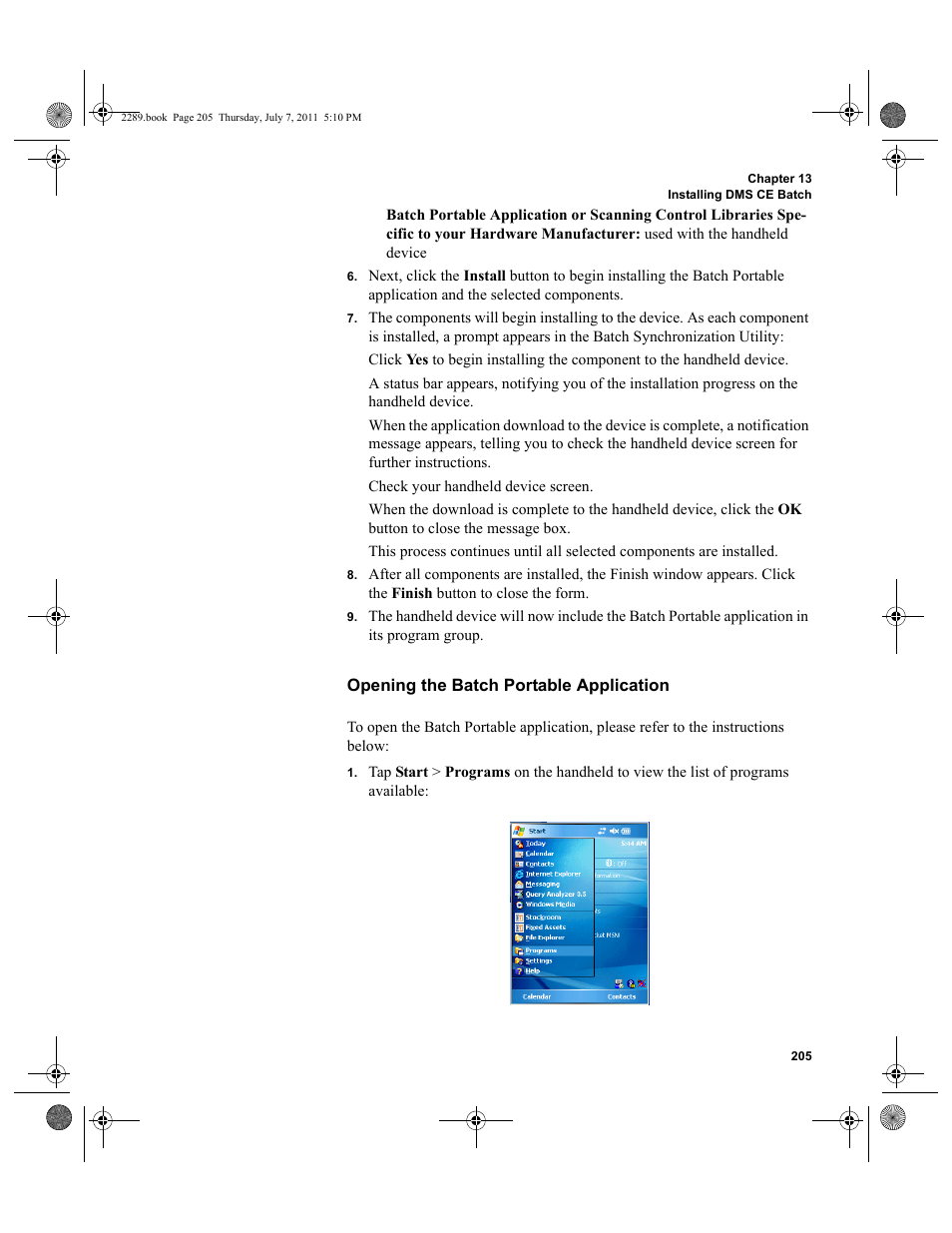 Opening the batch portable application | IntelliTrack Stockroom Inventory User Manual | Page 233 / 424