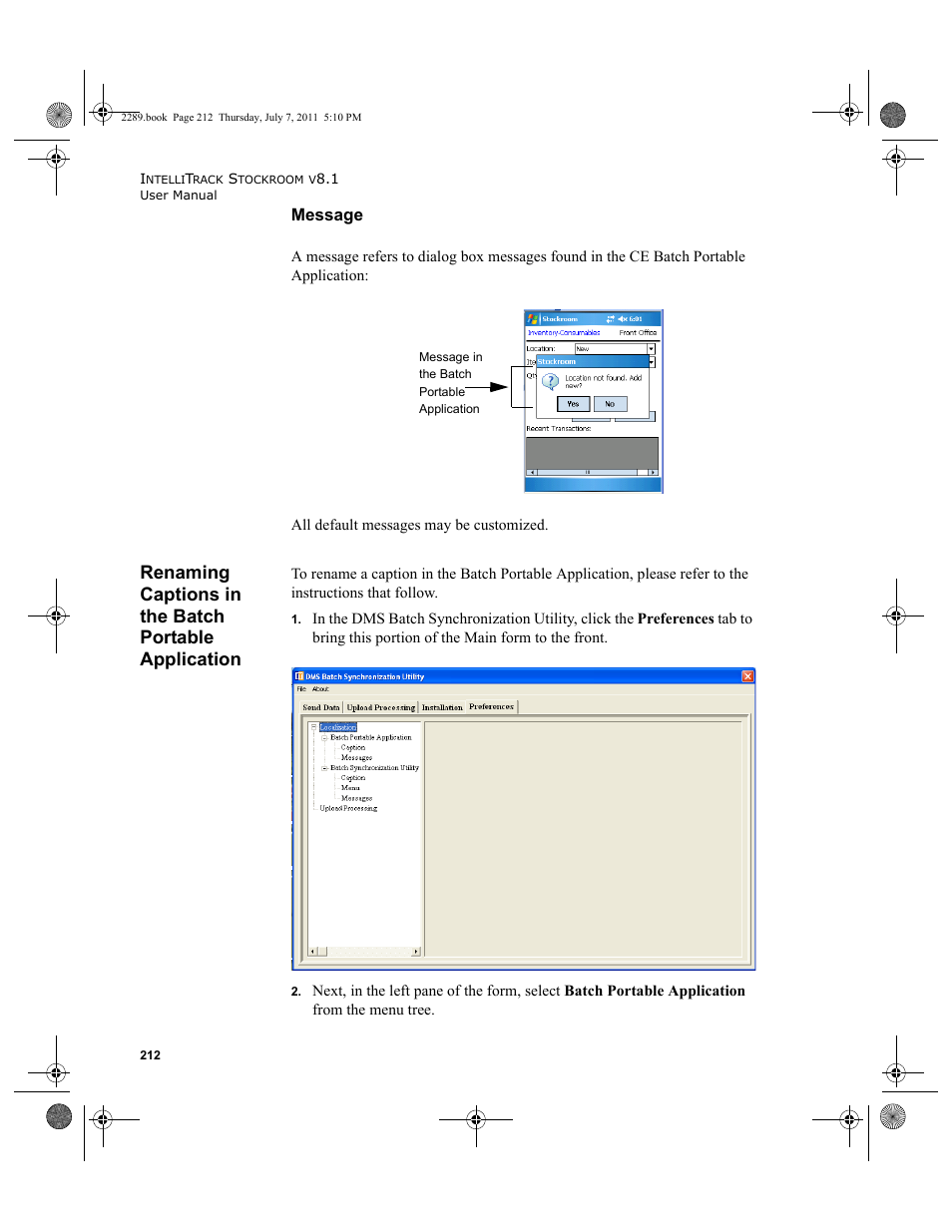 Message | IntelliTrack Stockroom Inventory User Manual | Page 240 / 424