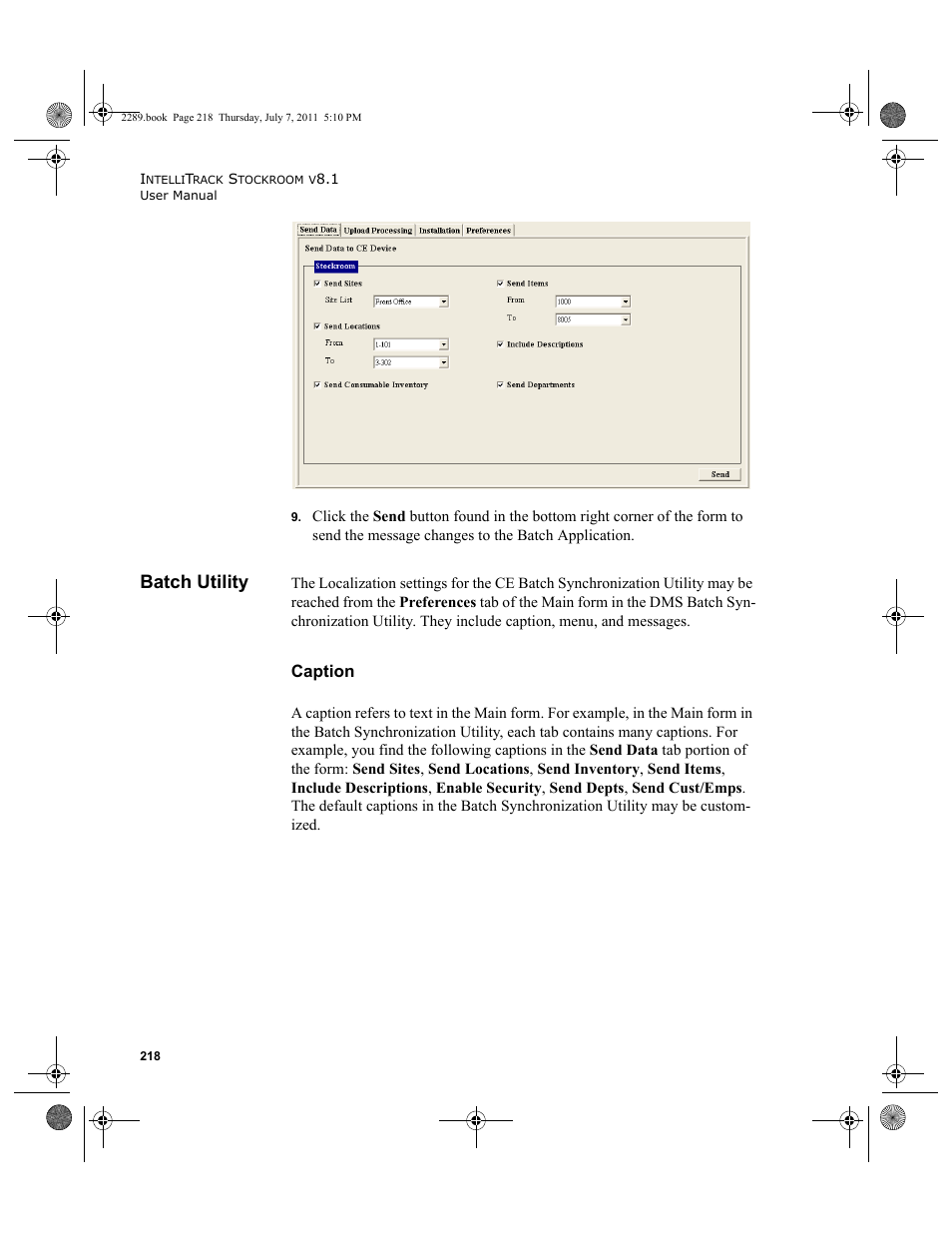 Batch utility, Caption | IntelliTrack Stockroom Inventory User Manual | Page 246 / 424