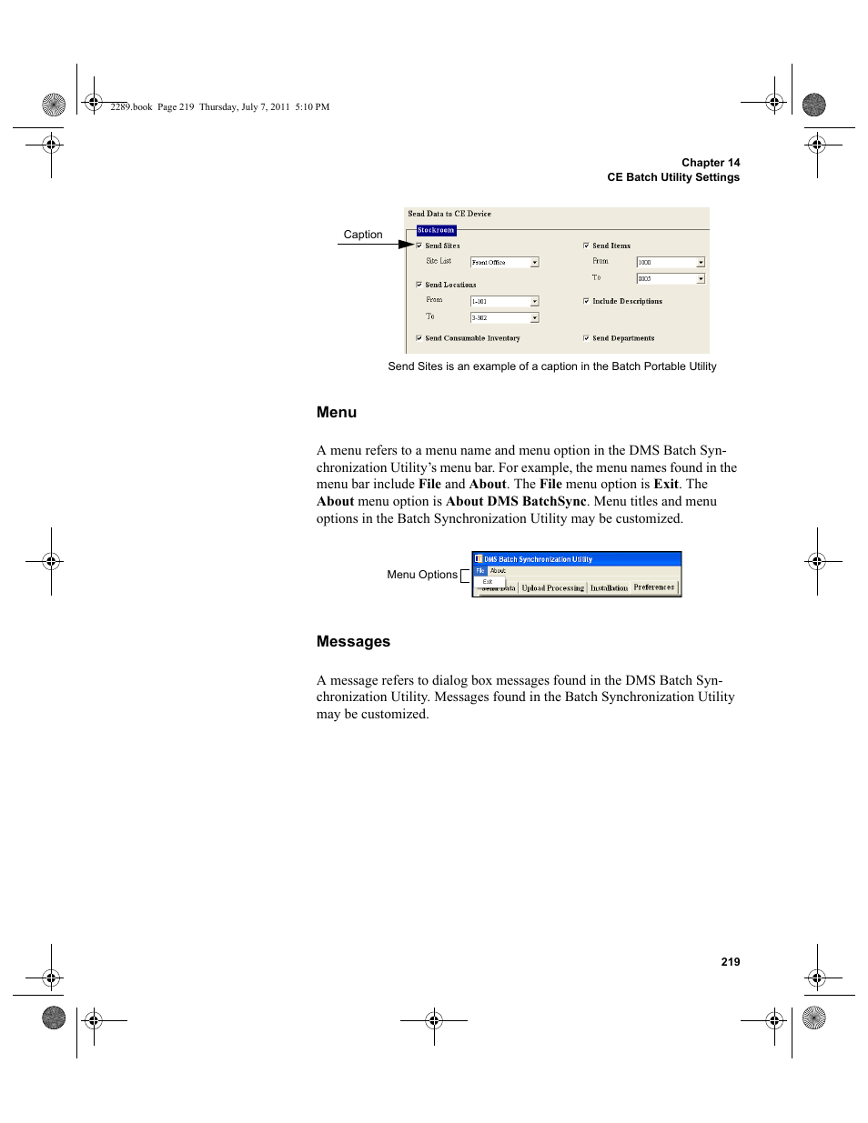 Menu messages, Menu, Messages | IntelliTrack Stockroom Inventory User Manual | Page 247 / 424
