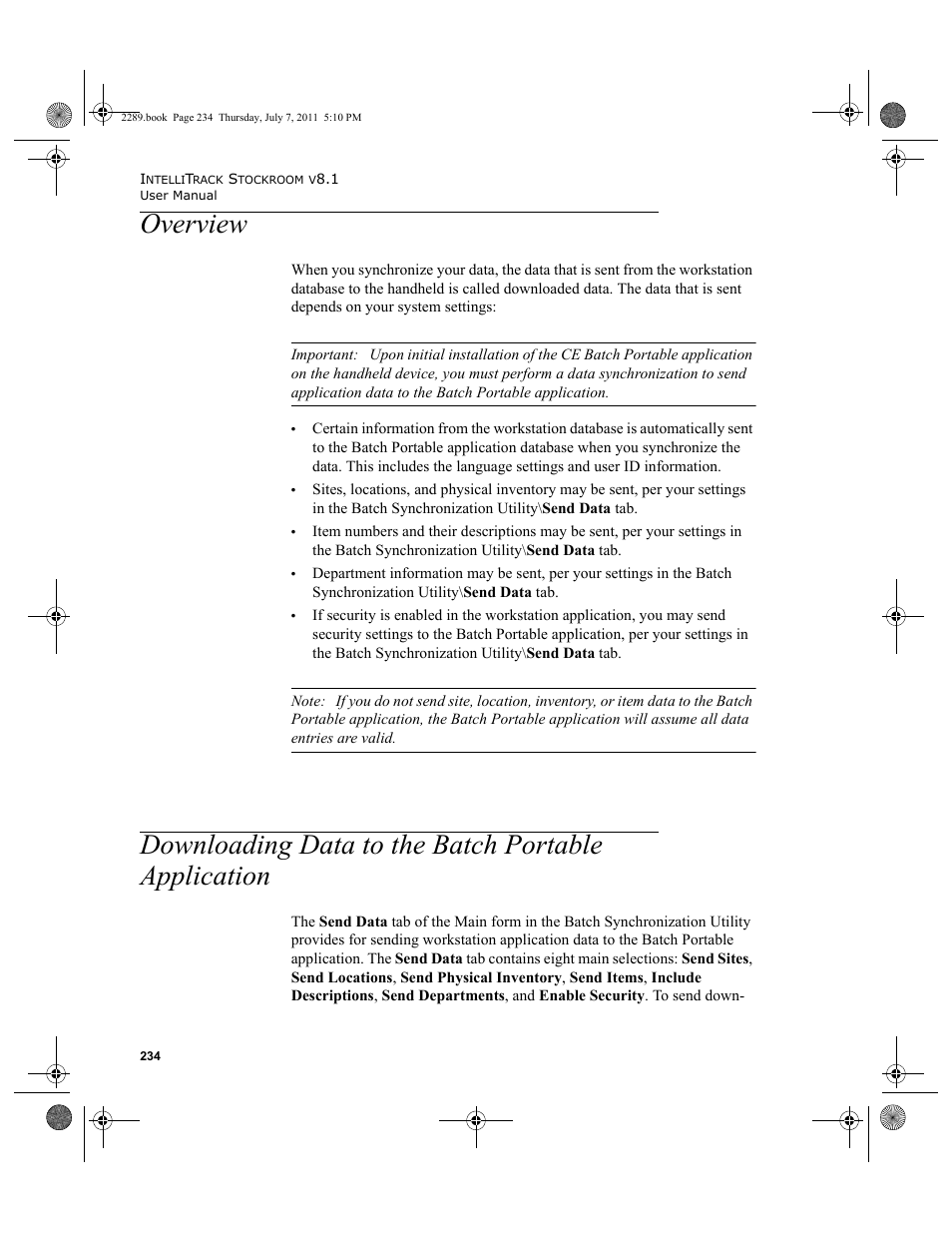 Overview, Downloading data to the batch portable application | IntelliTrack Stockroom Inventory User Manual | Page 262 / 424