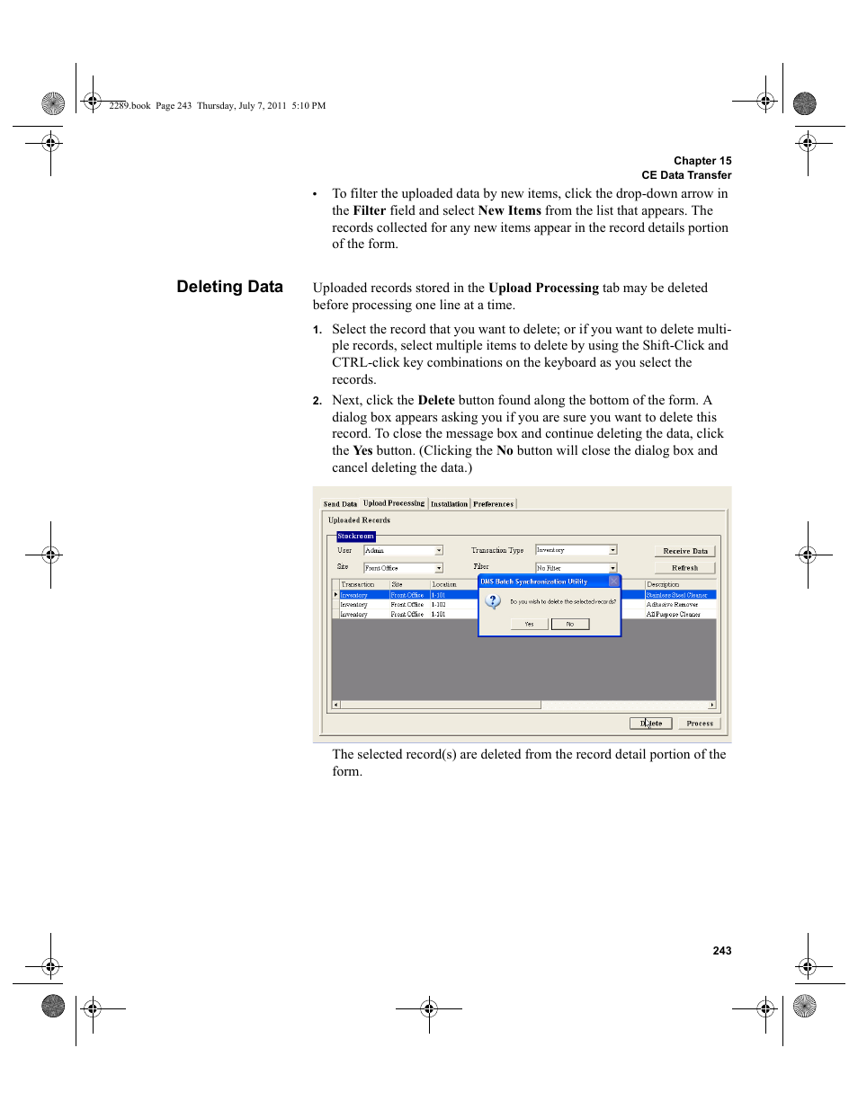 Deleting data | IntelliTrack Stockroom Inventory User Manual | Page 271 / 424