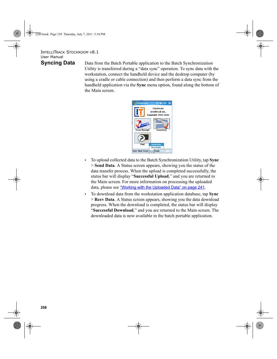 Syncing data | IntelliTrack Stockroom Inventory User Manual | Page 286 / 424