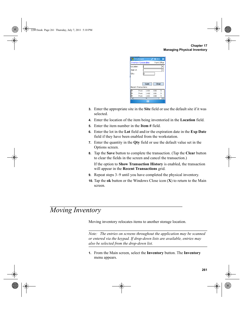 Moving inventory | IntelliTrack Stockroom Inventory User Manual | Page 289 / 424