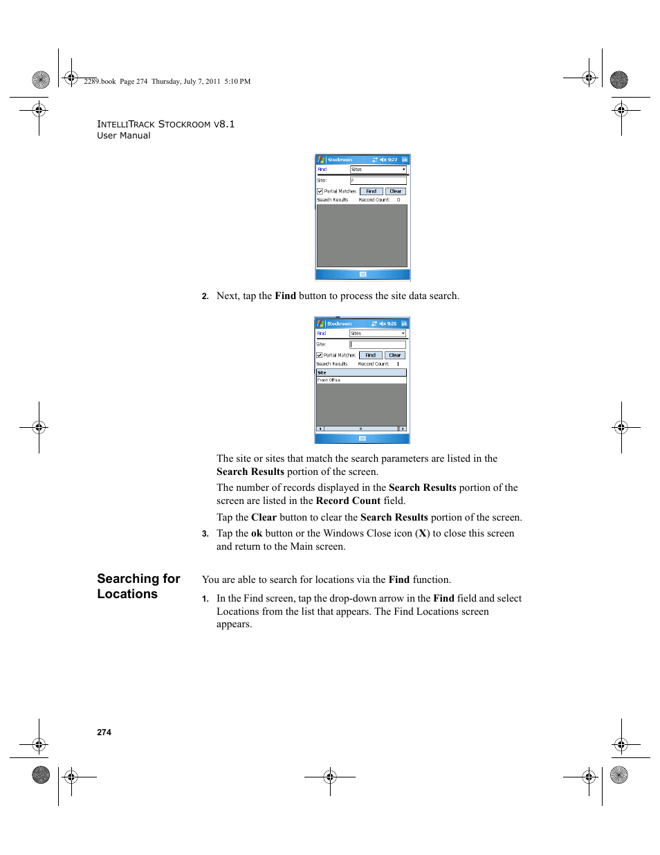 Searching for locations | IntelliTrack Stockroom Inventory User Manual | Page 302 / 424