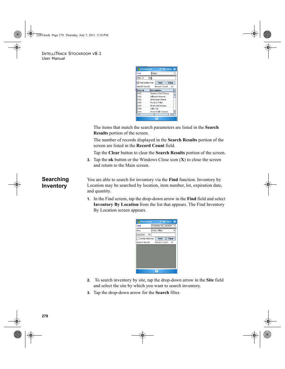 Searching inventory | IntelliTrack Stockroom Inventory User Manual | Page 306 / 424
