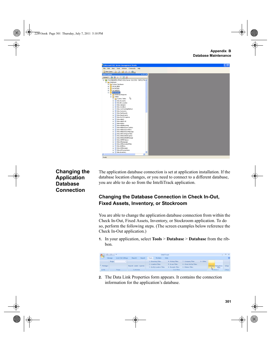 Changing the application database connection | IntelliTrack Stockroom Inventory User Manual | Page 329 / 424