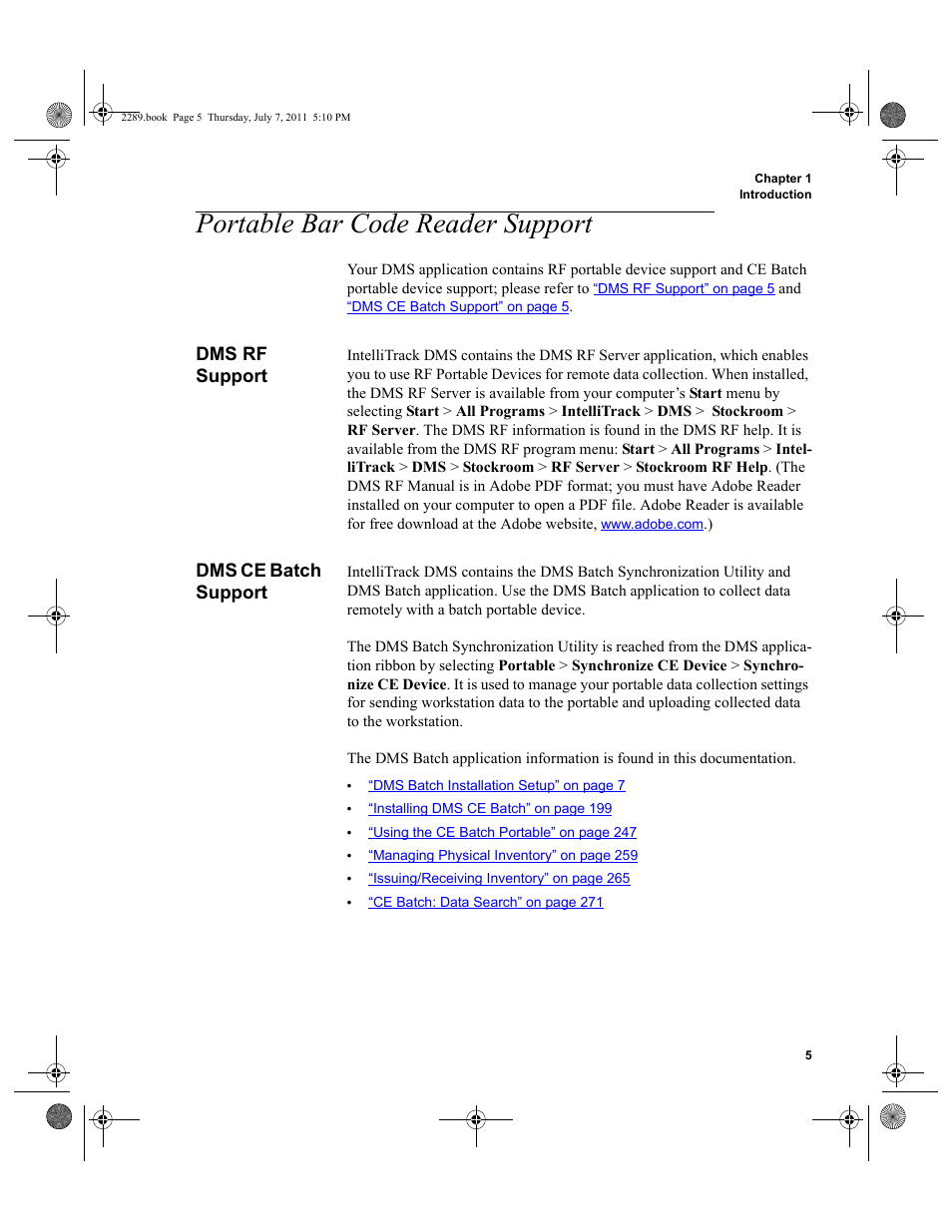 Portable bar code reader support, Dms rf support, Dms ce batch support | IntelliTrack Stockroom Inventory User Manual | Page 33 / 424