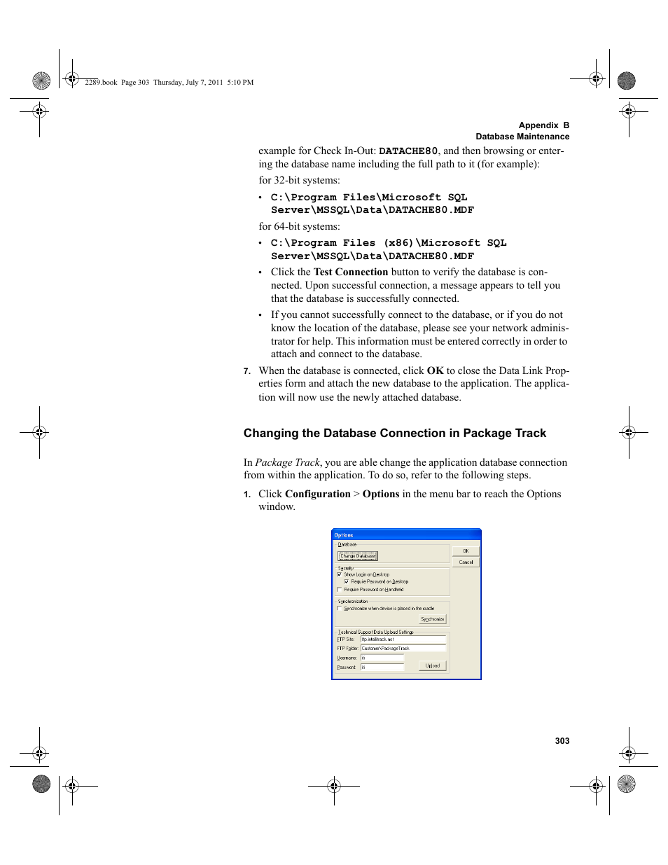 Changing the database connection in package track | IntelliTrack Stockroom Inventory User Manual | Page 331 / 424