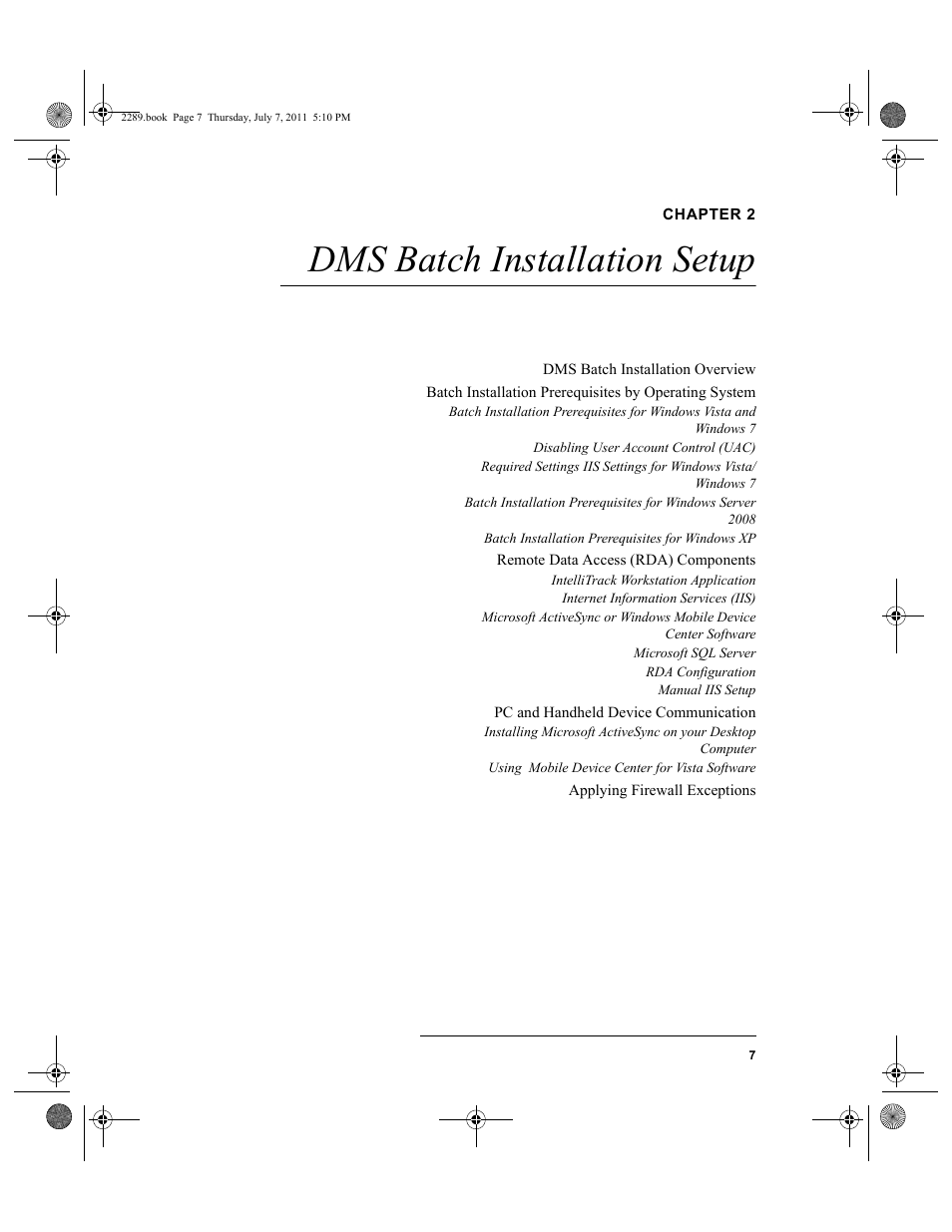 Chapter 2, Dms batch installation setup, Chapter 2: dms batch installation setup | IntelliTrack Stockroom Inventory User Manual | Page 35 / 424