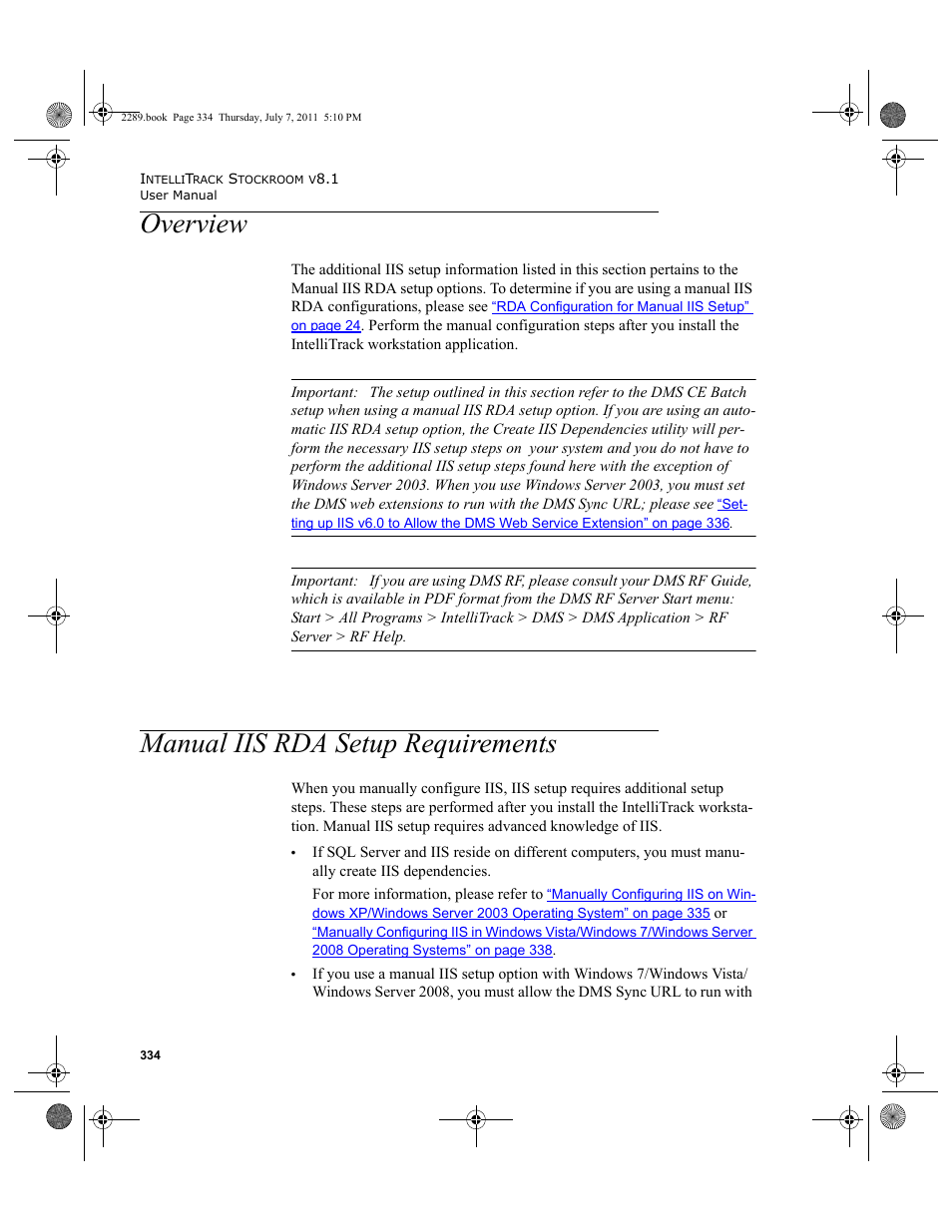 Overview, Manual iis rda setup requirements, Overview manual iis rda setup requirements | IntelliTrack Stockroom Inventory User Manual | Page 362 / 424
