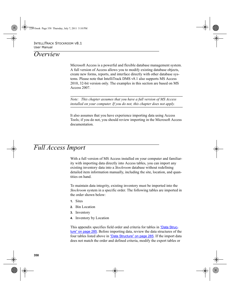Overview, Full access import, Overview full access import | E refer to, Full access import” on, Full access | IntelliTrack Stockroom Inventory User Manual | Page 386 / 424