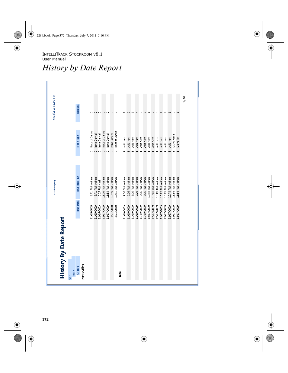 History by date report | IntelliTrack Stockroom Inventory User Manual | Page 400 / 424