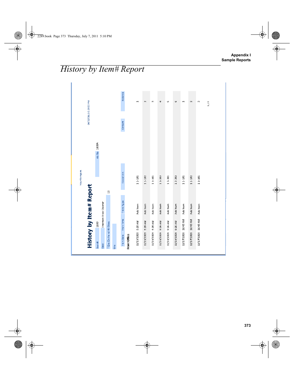 History by item# report | IntelliTrack Stockroom Inventory User Manual | Page 401 / 424