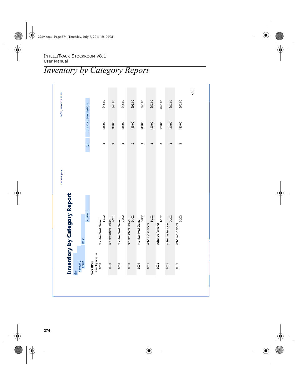 Inventory by category report | IntelliTrack Stockroom Inventory User Manual | Page 402 / 424