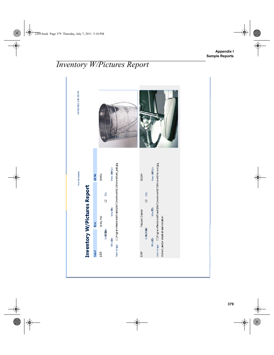 Inventory w/pictures report | IntelliTrack Stockroom Inventory User Manual | Page 407 / 424