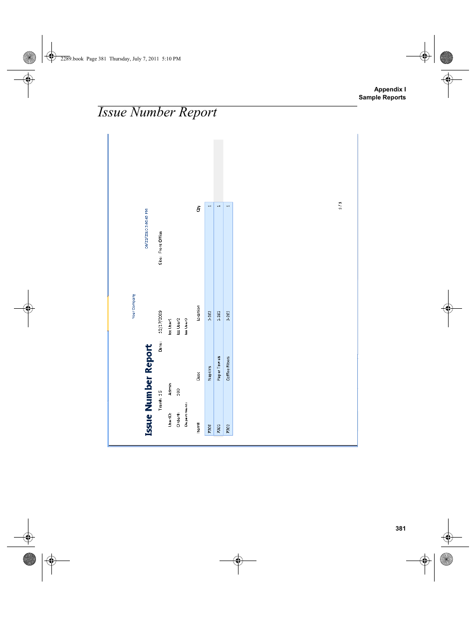 Issue number report | IntelliTrack Stockroom Inventory User Manual | Page 409 / 424