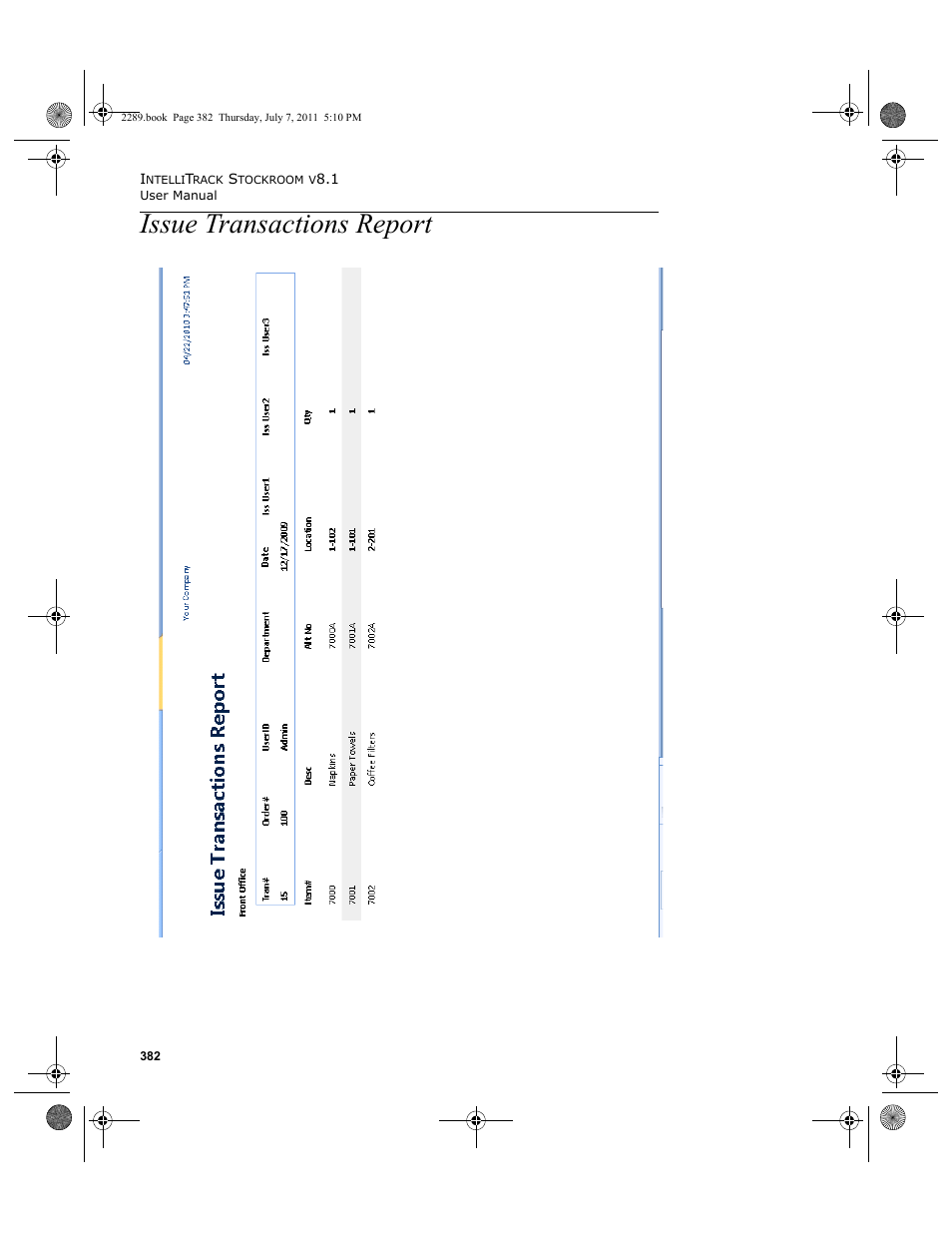 Issue transactions report | IntelliTrack Stockroom Inventory User Manual | Page 410 / 424