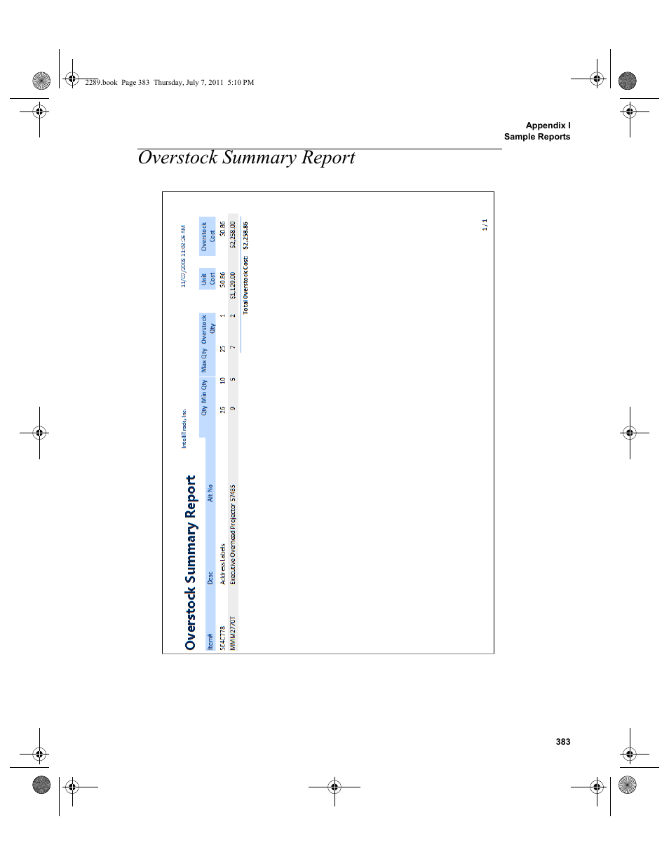 Overstock summary report | IntelliTrack Stockroom Inventory User Manual | Page 411 / 424