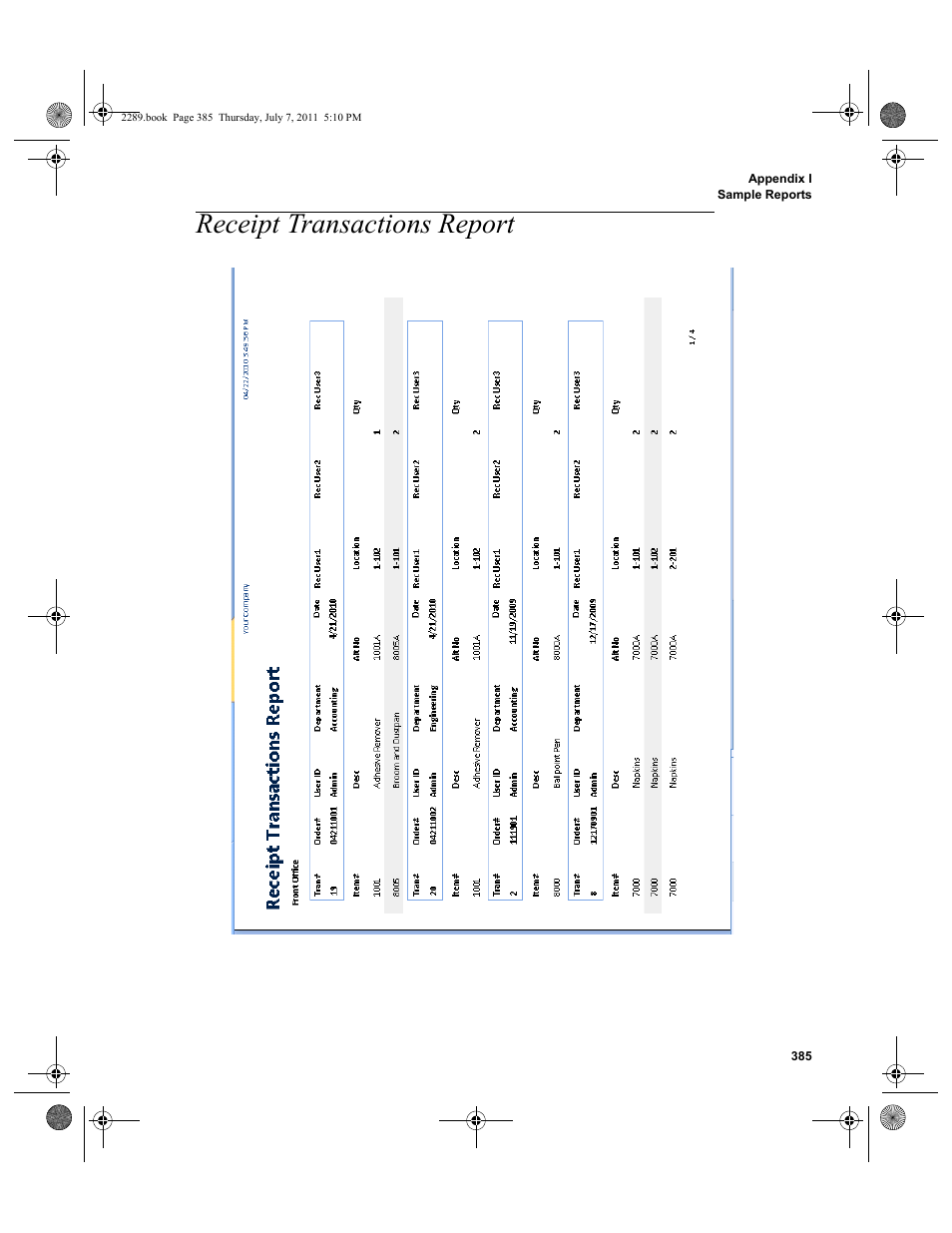 Receipt transactions report | IntelliTrack Stockroom Inventory User Manual | Page 413 / 424