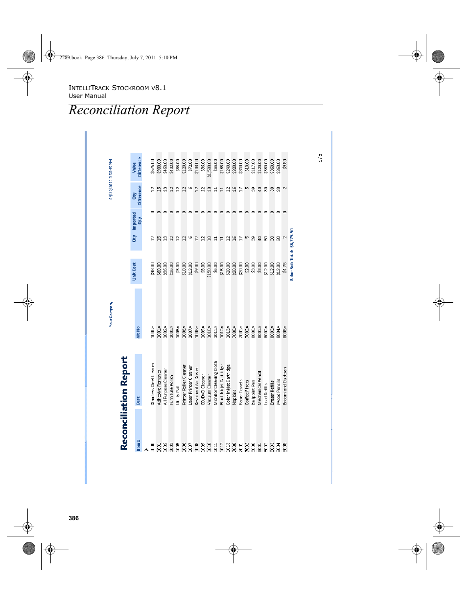 Reconciliation report | IntelliTrack Stockroom Inventory User Manual | Page 414 / 424