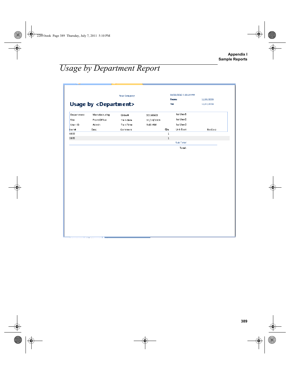 Usage by department report | IntelliTrack Stockroom Inventory User Manual | Page 417 / 424