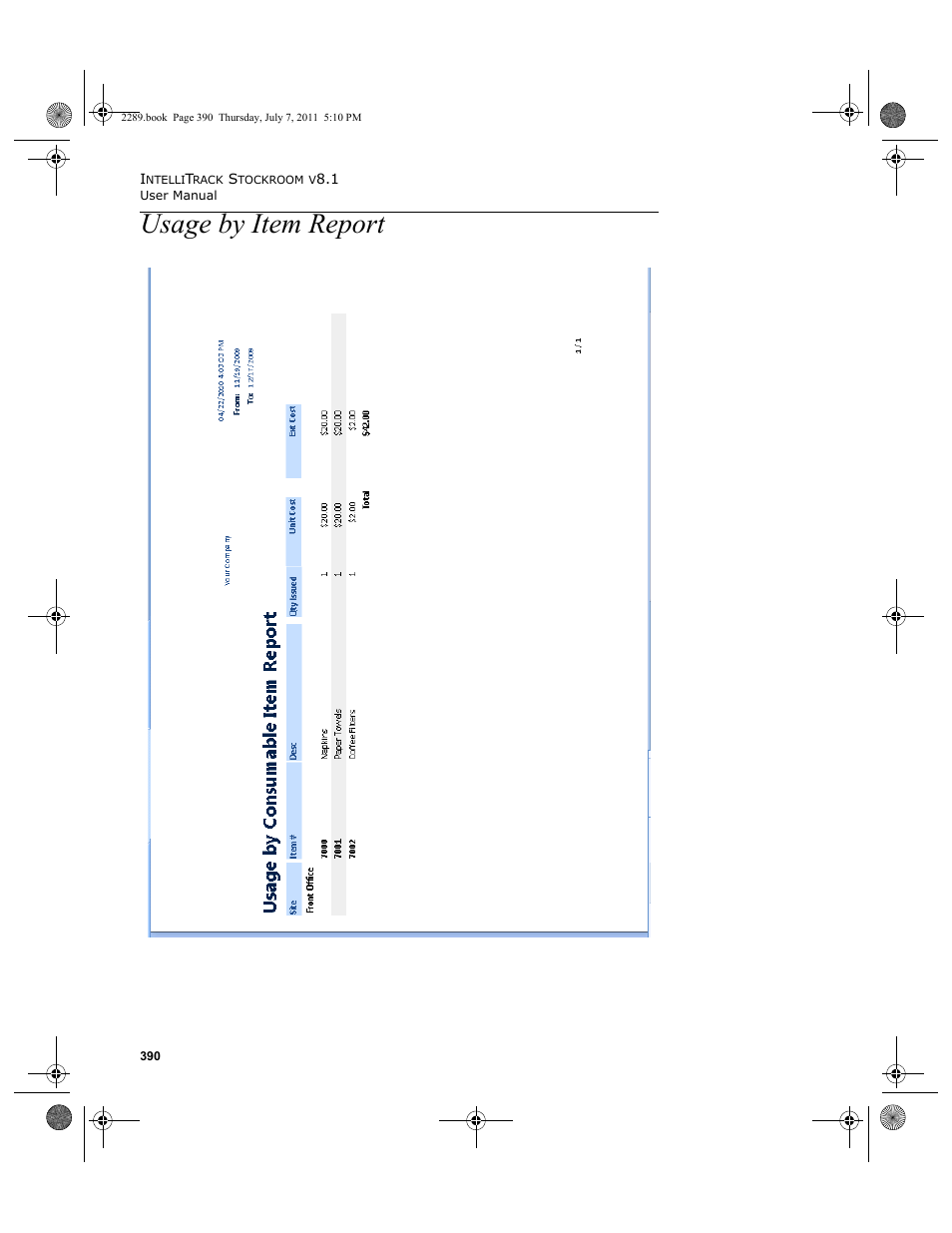 Usage by item report | IntelliTrack Stockroom Inventory User Manual | Page 418 / 424
