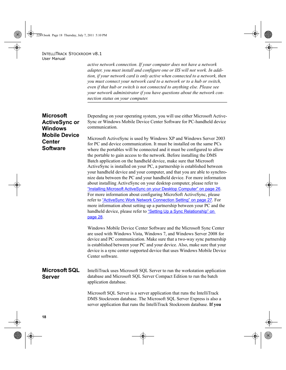 Microsoft sql server, Microsoft activesync or windows mobile device, Center software | IntelliTrack Stockroom Inventory User Manual | Page 46 / 424