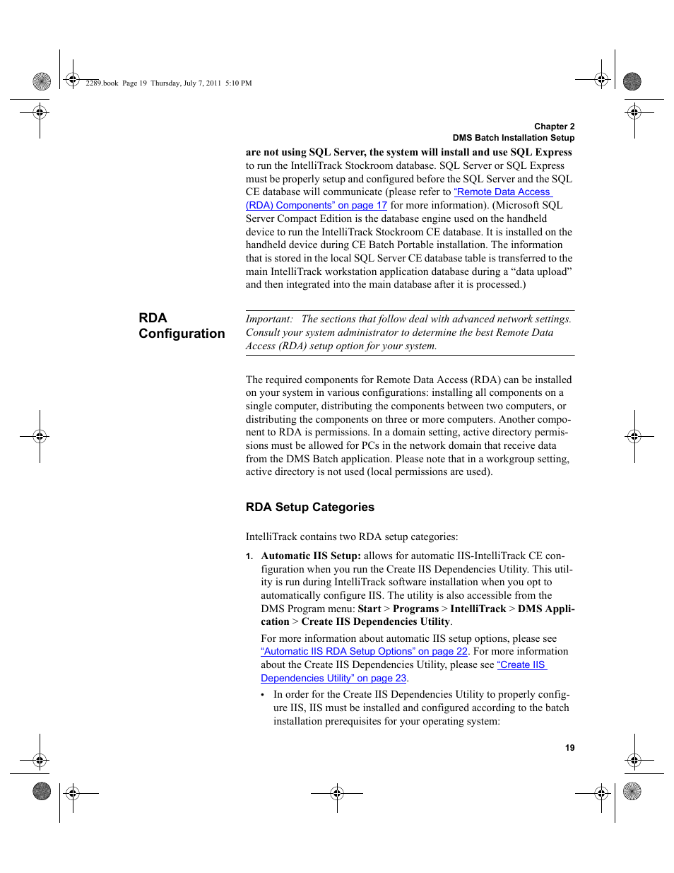 Rda configuration, Rda setup categories, Rda configura | Rda con | IntelliTrack Stockroom Inventory User Manual | Page 47 / 424
