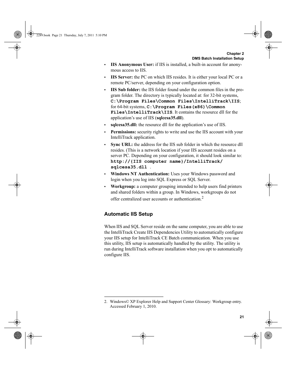 Automatic iis setup | IntelliTrack Stockroom Inventory User Manual | Page 49 / 424