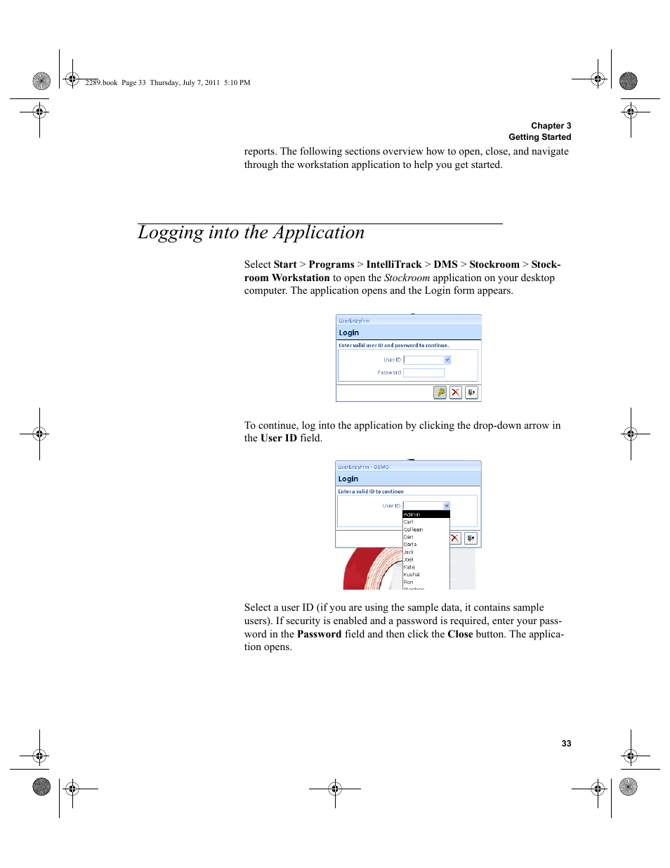 Logging into the application | IntelliTrack Stockroom Inventory User Manual | Page 61 / 424