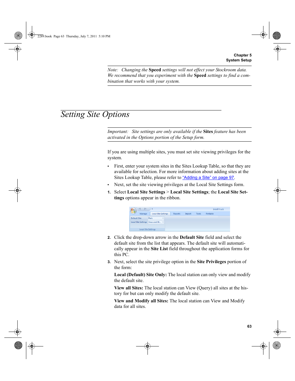 Setting site options | IntelliTrack Stockroom Inventory User Manual | Page 91 / 424