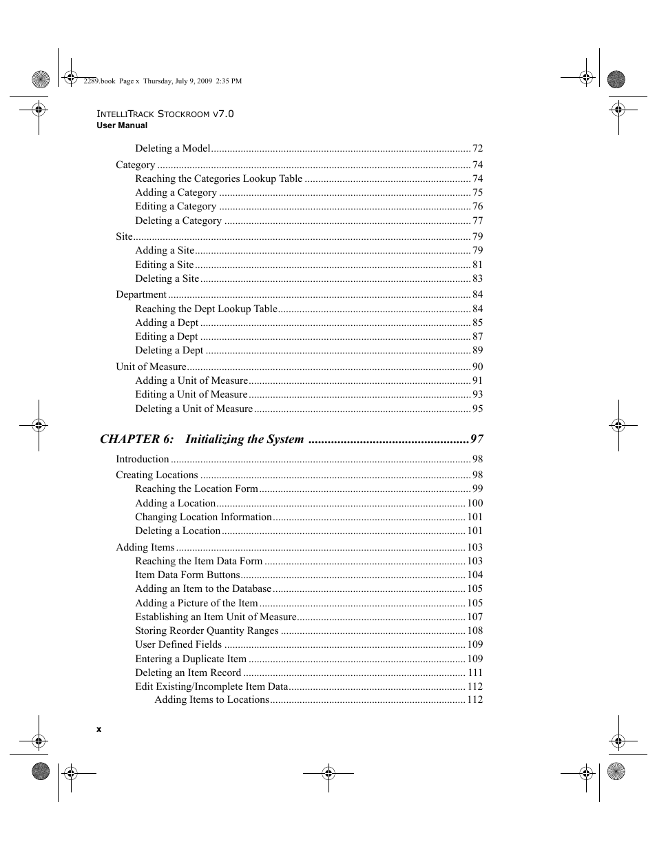 Chapter 6: initializing the system | IntelliTrack Stockroom Inventory User Manual | Page 10 / 380