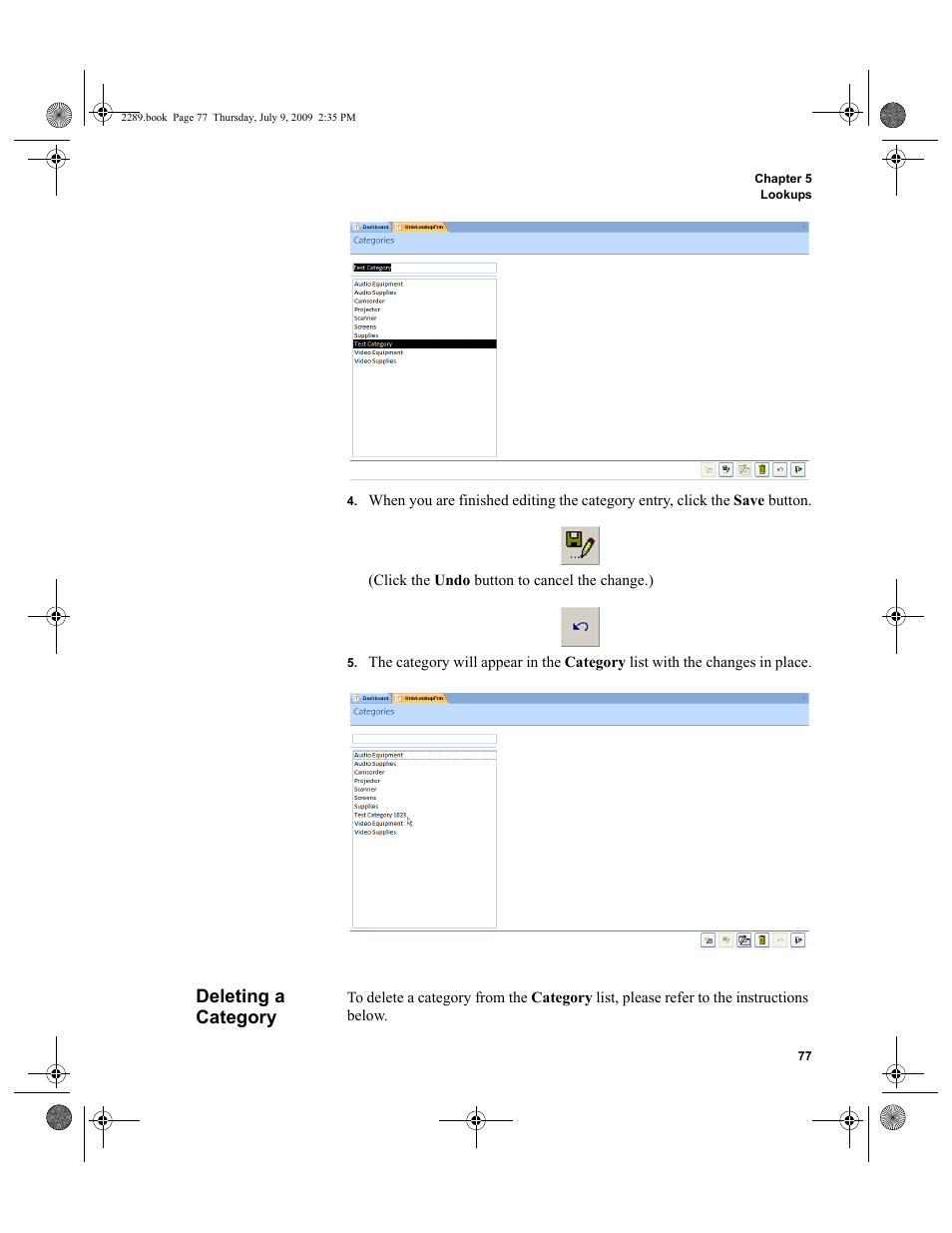 Deleting a category, Deleting a category 77 | IntelliTrack Stockroom Inventory User Manual | Page 105 / 380