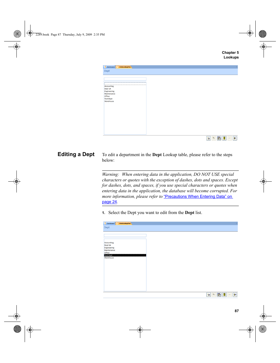 Editing a dept, Editing a dept 87 | IntelliTrack Stockroom Inventory User Manual | Page 115 / 380