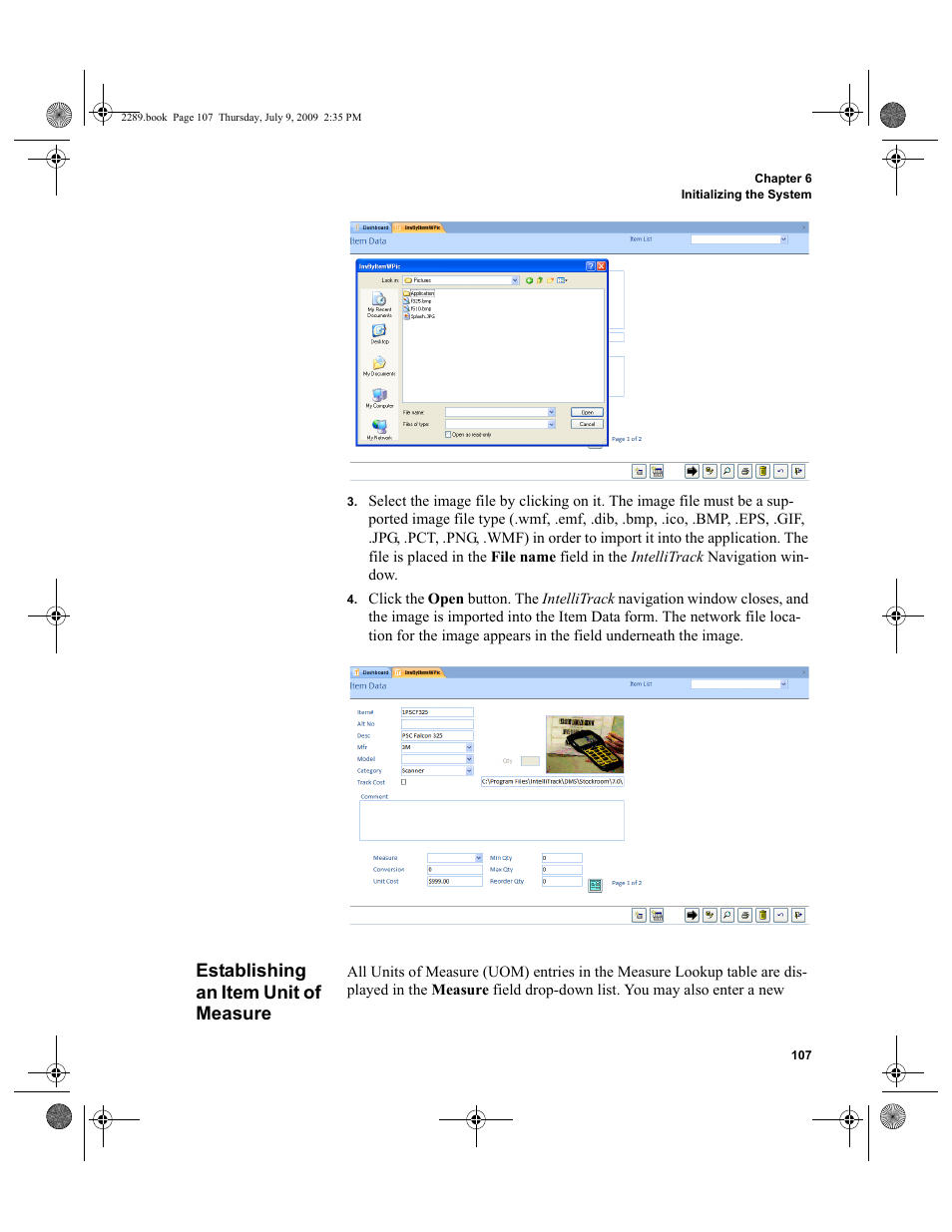 Establishing an item unit of measure, Establishing an item unit of measure 107 | IntelliTrack Stockroom Inventory User Manual | Page 135 / 380