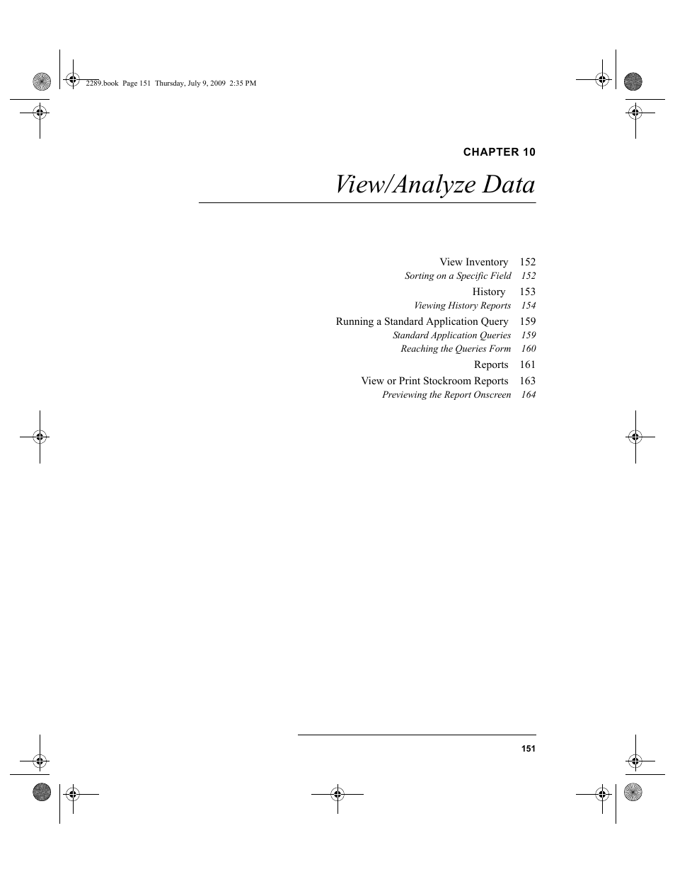 Chapter 10, View/analyze data, Chapter 10: view/analyze data | IntelliTrack Stockroom Inventory User Manual | Page 179 / 380