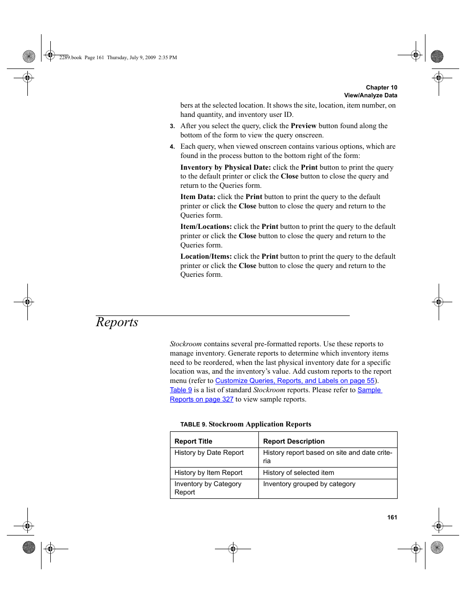 Reports, Reports 161 | IntelliTrack Stockroom Inventory User Manual | Page 189 / 380