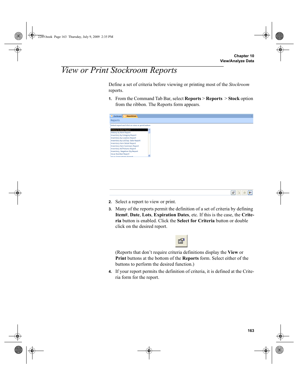 View or print stockroom reports, View or print stockroom reports 163 | IntelliTrack Stockroom Inventory User Manual | Page 191 / 380