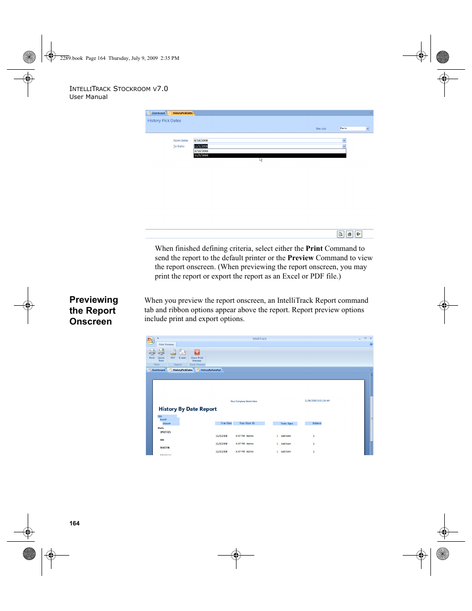 Previewing the report onscreen, Previewing the report onscreen 164 | IntelliTrack Stockroom Inventory User Manual | Page 192 / 380