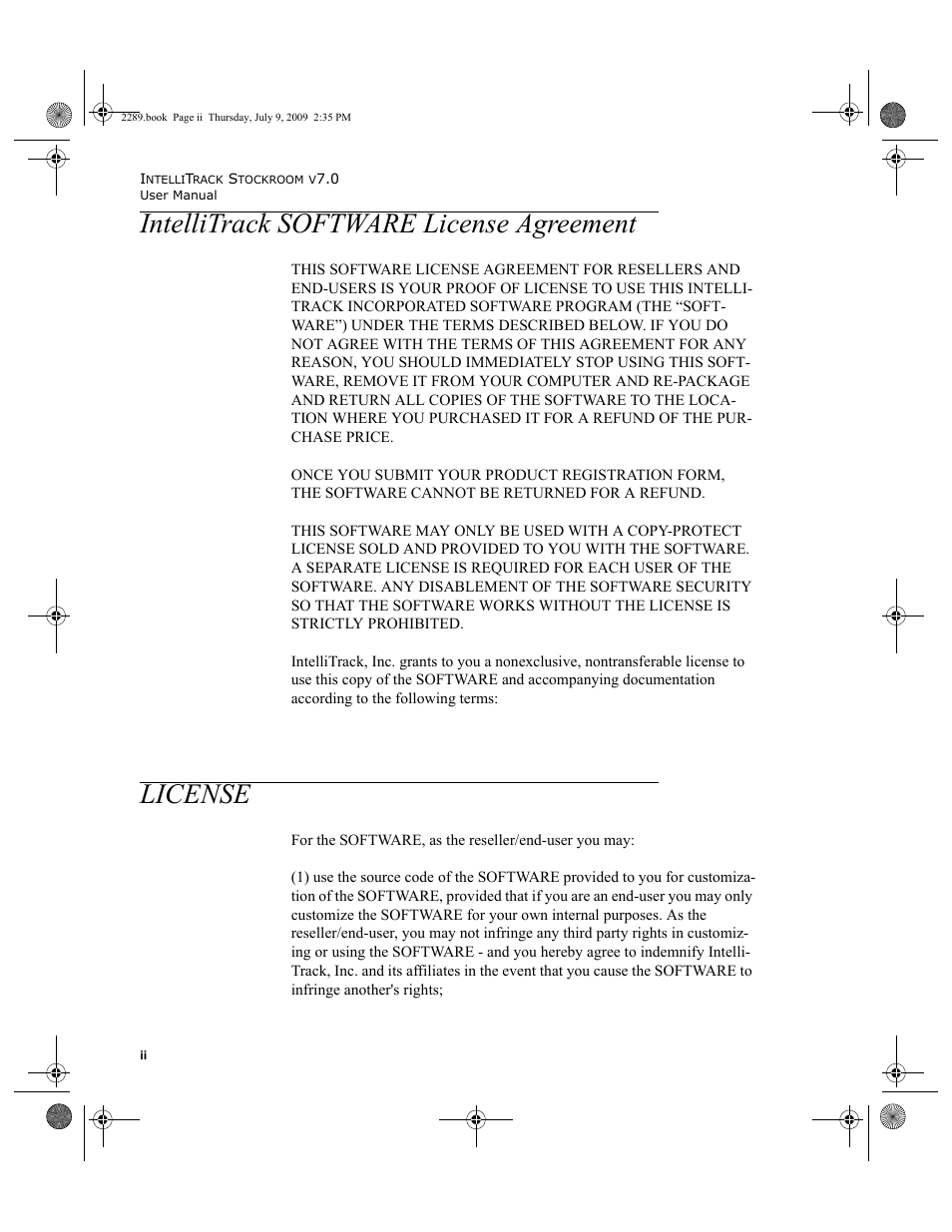 Intellitrack software license agreement, License | IntelliTrack Stockroom Inventory User Manual | Page 2 / 380