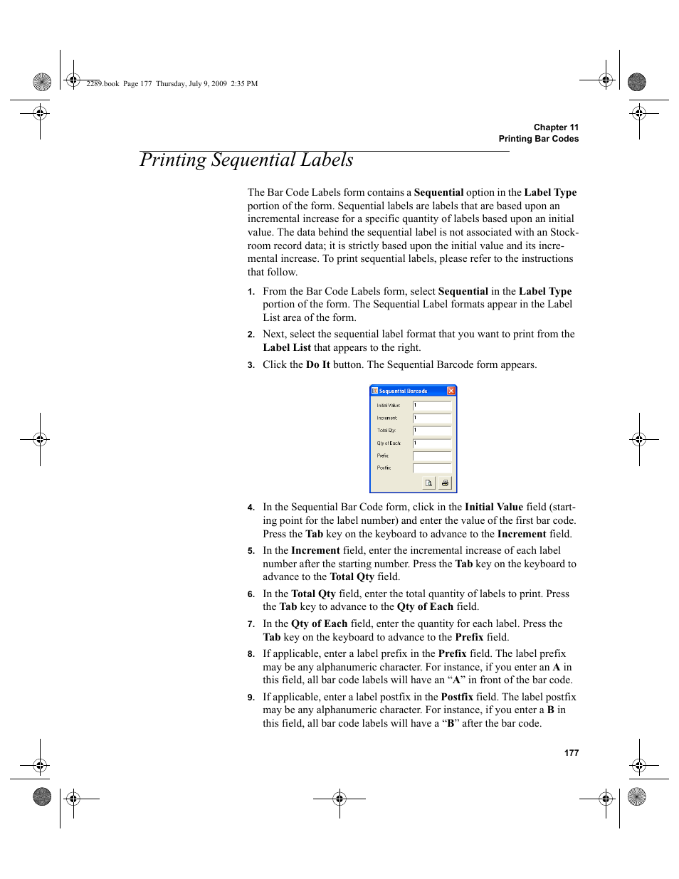 Printing sequential labels, Printing sequential labels 177 | IntelliTrack Stockroom Inventory User Manual | Page 205 / 380