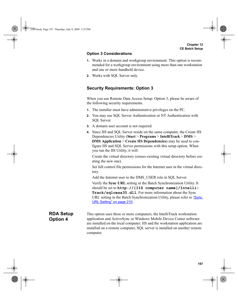 Rda setup option 4, Security requirements: option 3 | IntelliTrack Stockroom Inventory User Manual | Page 225 / 380