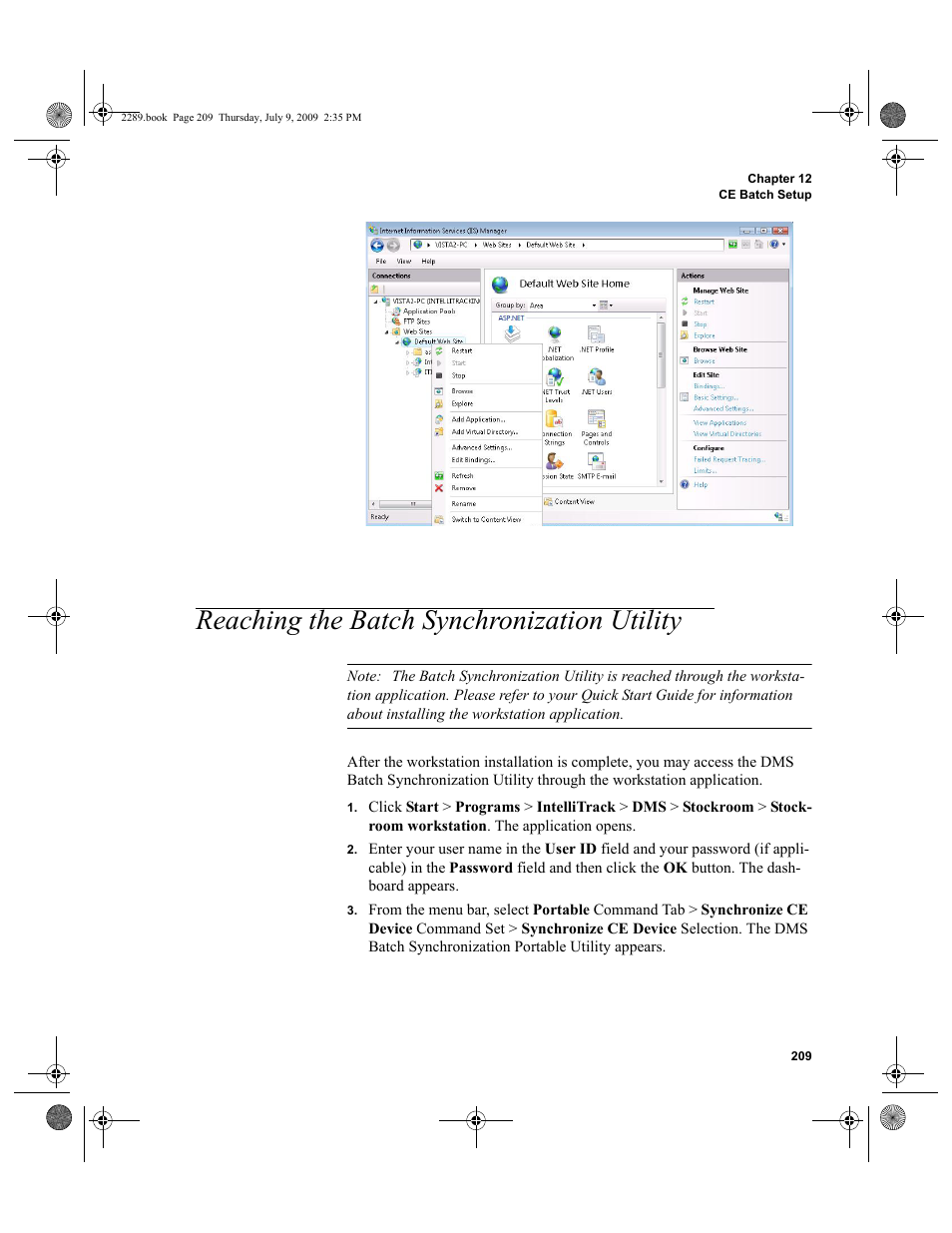 Reaching the batch synchronization utility, Reaching the batch synchronization utility 209 | IntelliTrack Stockroom Inventory User Manual | Page 237 / 380